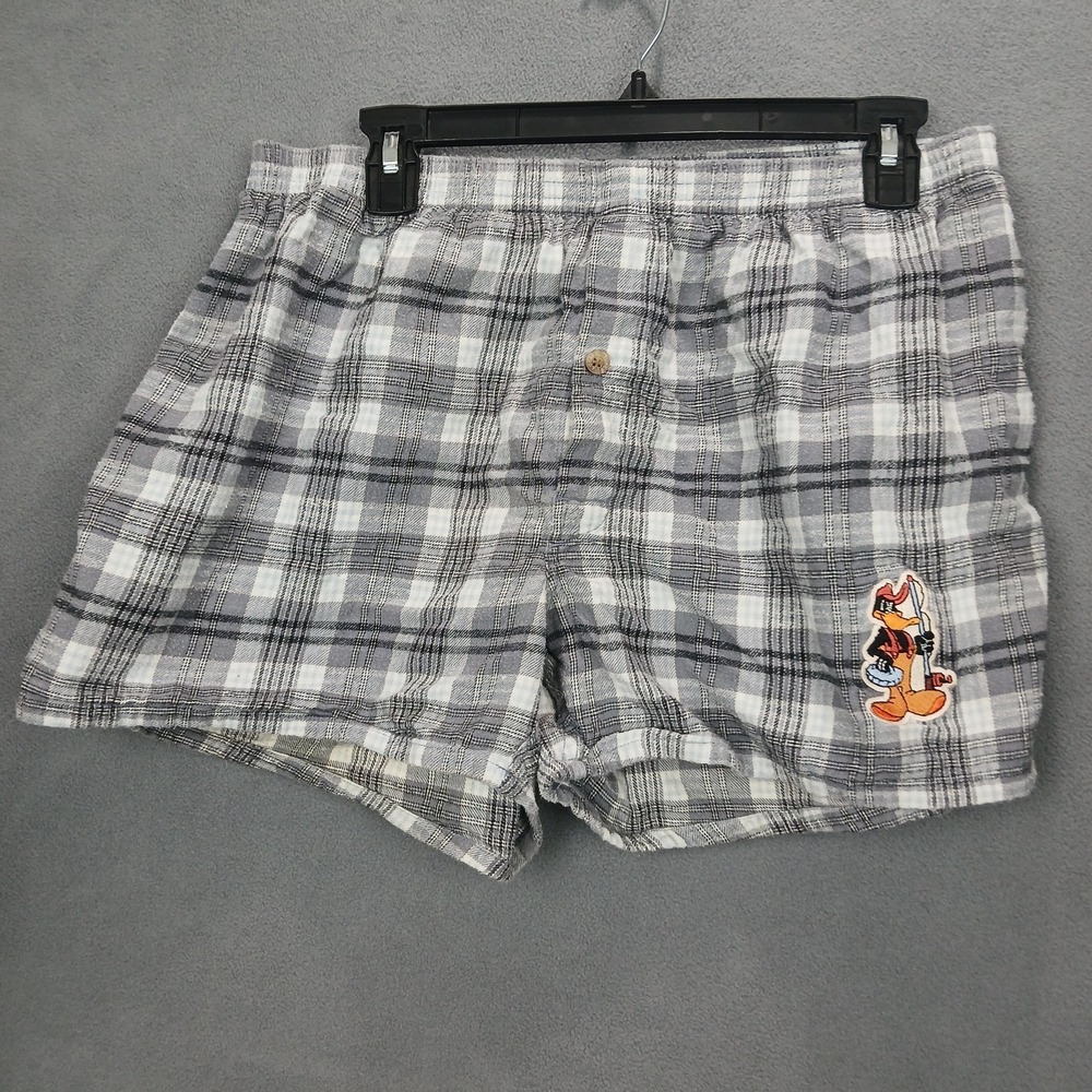 Retro Looney Tunes Shorts Men Large Multi Plaid Flannel‎ Cotton Daffy Duck